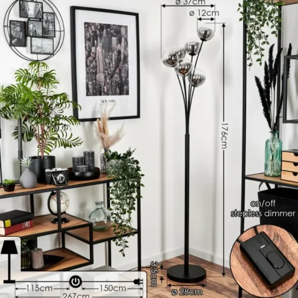 hofstein Lampadaire - Verre 12 cm Bernado Clair, Fumé, 6 lumières* Lampes Modernes