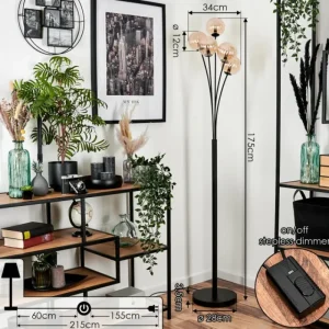 hofstein Lampadaire - Verre 12 cm Bernado Ambre, 5 lumières* Lampes Modernes