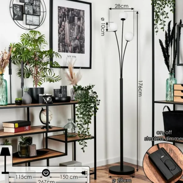 hofstein Lampadaire - Verre 10 cm Bernado Blanc, 3 lumières* Lampes Modernes