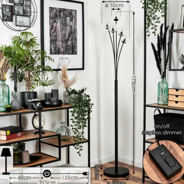 hofstein Lampadaire - Verre 10 cm Bernado Clair, 5 lumières* Lampes Modernes