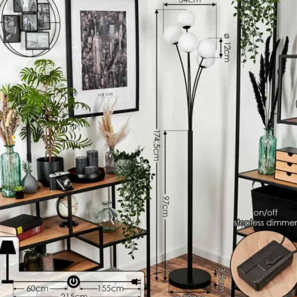 hofstein Lampadaire - Verre 12 cm Bernado Blanc, 5 lumières* Lampes Modernes