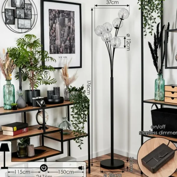 hofstein Lampadaire - Verre 12 cm Bernado Argenté, 6 lumières* Lampes Modernes