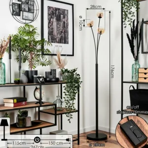 hofstein Lampadaire - Verre 10 cm Bernado Ambre, 3 lumières* Lampes En Verre