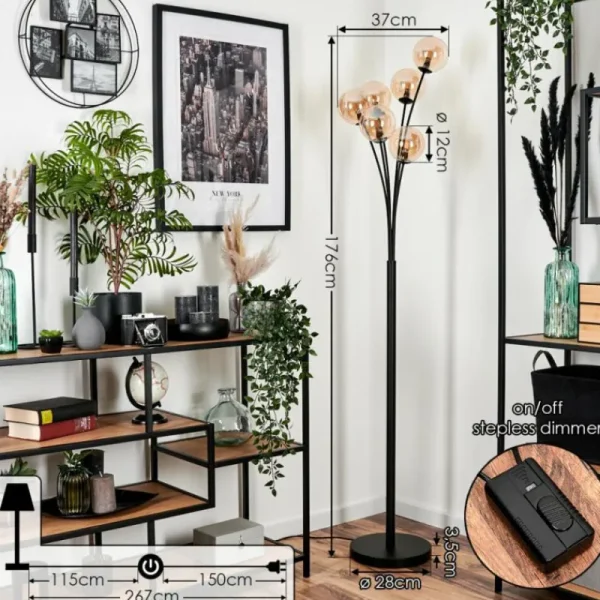 hofstein Lampadaire - Verre 12 cm Bernado Ambre, 6 lumières* Lampes En Verre