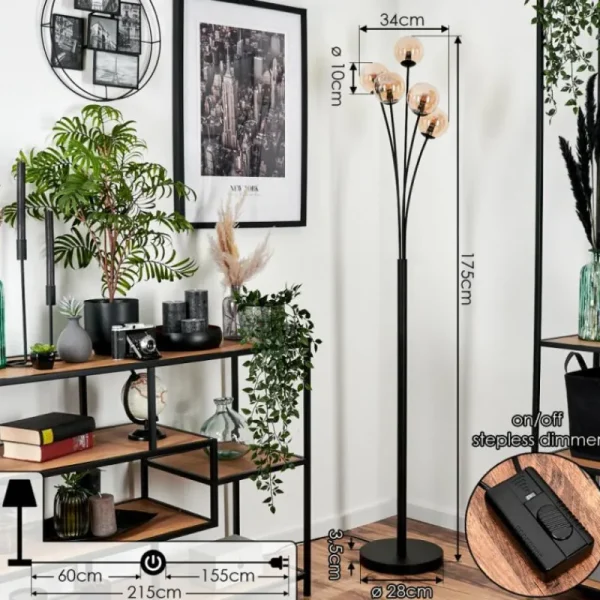 hofstein Lampadaire - Verre 10 cm Bernado Ambre, 5 lumières* Lampes En Verre