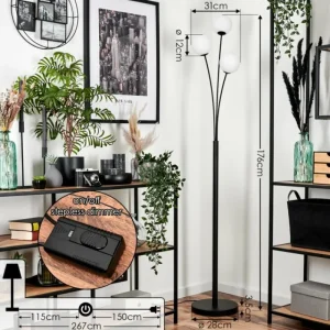 hofstein Lampadaire - Verre 12 cm Bernado Blanc, 3 lumières* Lampes En Verre