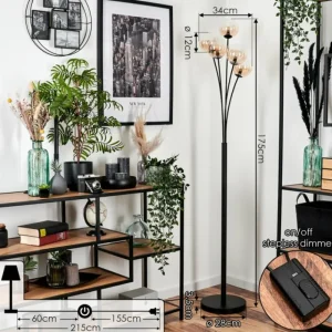 hofstein Lampadaire - Verre 12 cm Bernado Ambre, Clair, 5 lumières* Lampes En Verre