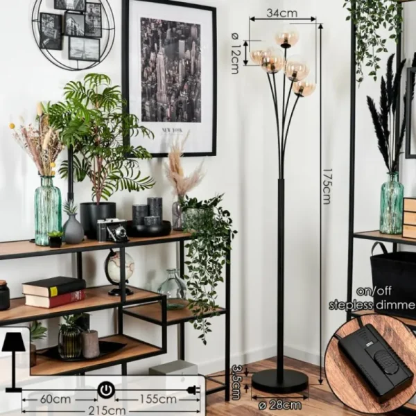 hofstein Lampadaire - Verre 12 cm Bernado Ambre, Clair, 5 lumières* Lampes En Verre