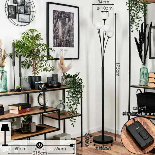 hofstein Lampadaire - Verre 10 cm Bernado Blanc, 5 lumières* Lampes En Verre
