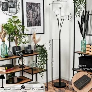 hofstein Lampadaire - Verre 10 cm Bernado Blanc, 5 lumières* Lampes Modernes