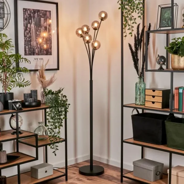 hofstein Lampadaire - Verre 10 cm Bernado Clair, Fumé, 6 lumières* Lampes Modernes