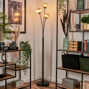 hofstein Lampadaire - Verre 12 cm Bernado Ambre, 3 lumières* Lampes Modernes