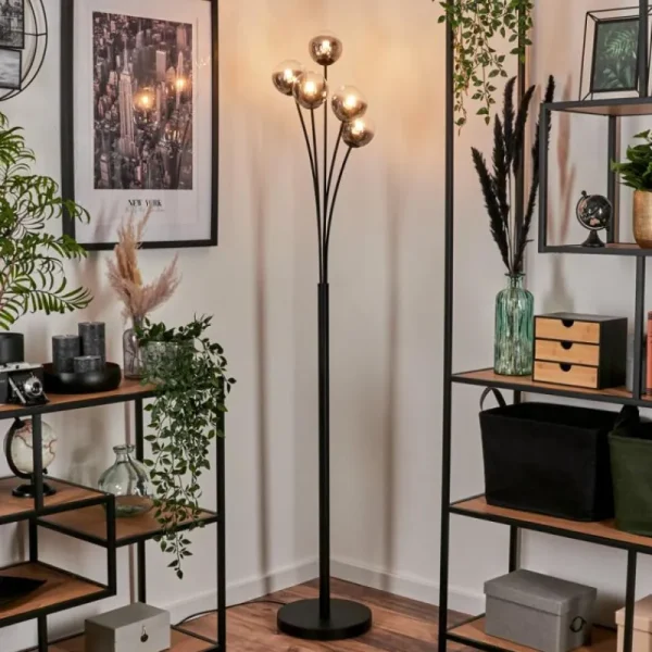 hofstein Lampadaire - Verre 10 cm Bernado Clair, Fumé, 5 lumières* Lampes Modernes