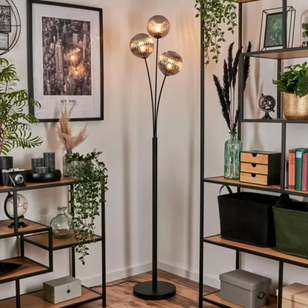 hofstein Lampadaire - Verre 15 cm Bernado Fumé, 3 lumières* Lampes Modernes