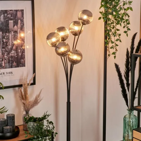 hofstein Lampadaire - Verre 12 cm Bernado Fumé, 6 lumières* Lampes Modernes