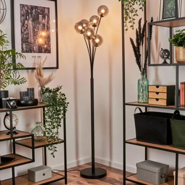 hofstein Lampadaire - Verre 12 cm Bernado Fumé, 6 lumières* Lampes Modernes