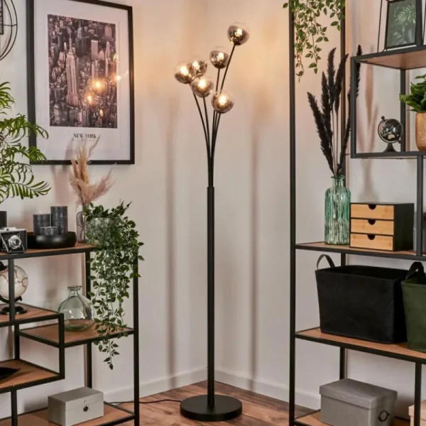 hofstein Lampadaire - Verre 10 cm Bernado Clair, Fumé, 6 lumières* Lampes Modernes