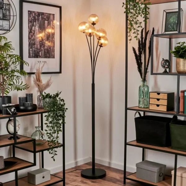hofstein Lampadaire - Verre 12 cm Bernado Ambre, 5 lumières* Lampes Modernes