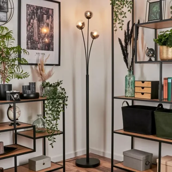 hofstein Lampadaire - Verre 10 cm Bernado Clair, Fumé, 3 lumières* Lampes Modernes