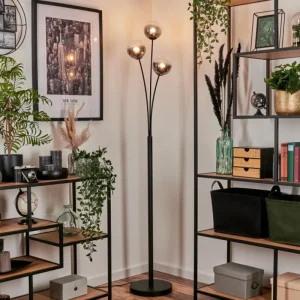 hofstein Lampadaire - Verre 12 cm Bernado Clair, Fumé, 3 lumières* Lampes Modernes