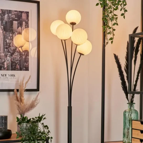 hofstein Lampadaire - Verre 12 cm Bernado Blanc, 5 lumières* Lampes Modernes