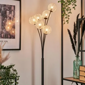 hofstein Lampadaire - Verre 12 cm Bernado Argenté, 6 lumières* Lampes Modernes