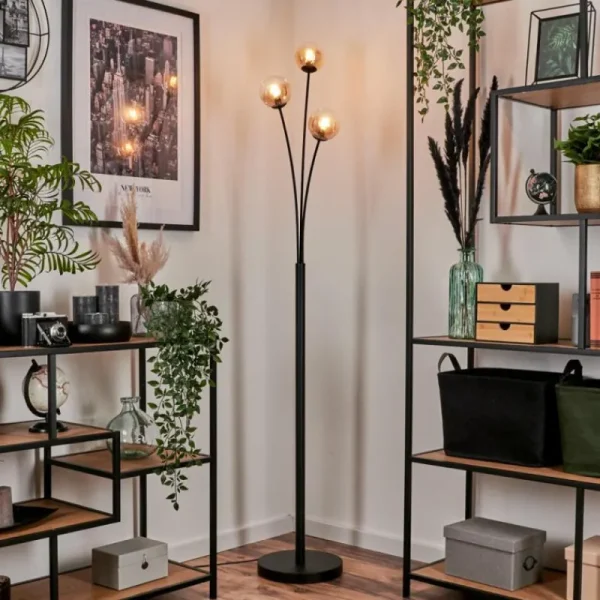 hofstein Lampadaire - Verre 10 cm Bernado Ambre, 3 lumières* Lampes En Verre