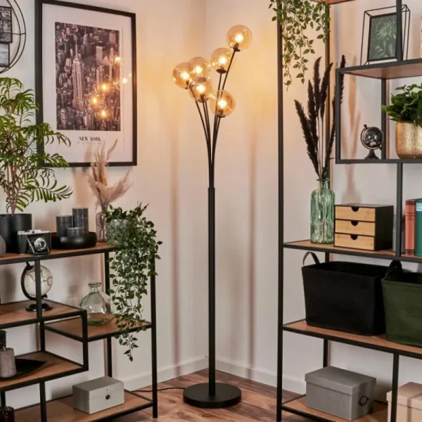 hofstein Lampadaire - Verre 12 cm Bernado Ambre, 6 lumières* Lampes En Verre