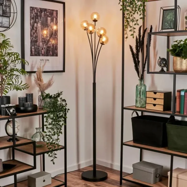 hofstein Lampadaire - Verre 10 cm Bernado Ambre, 5 lumières* Lampes En Verre