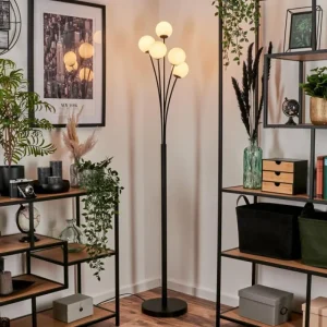 hofstein Lampadaire - Verre 10 cm Bernado Blanc, 5 lumières* Lampes En Verre