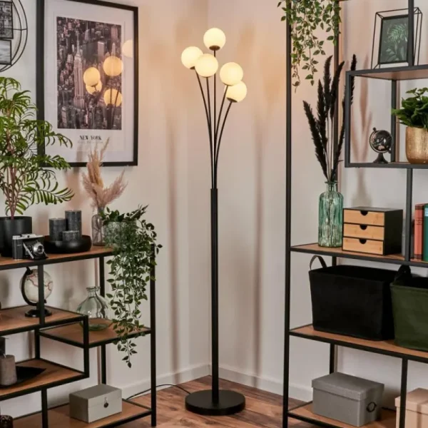 hofstein Lampadaire - Verre 10 cm Bernado Blanc, 5 lumières* Lampes En Verre