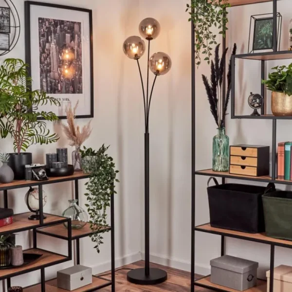 hofstein Lampadaire - Verre 15 cm Bernado Fumé, 3 lumières* Lampes Modernes