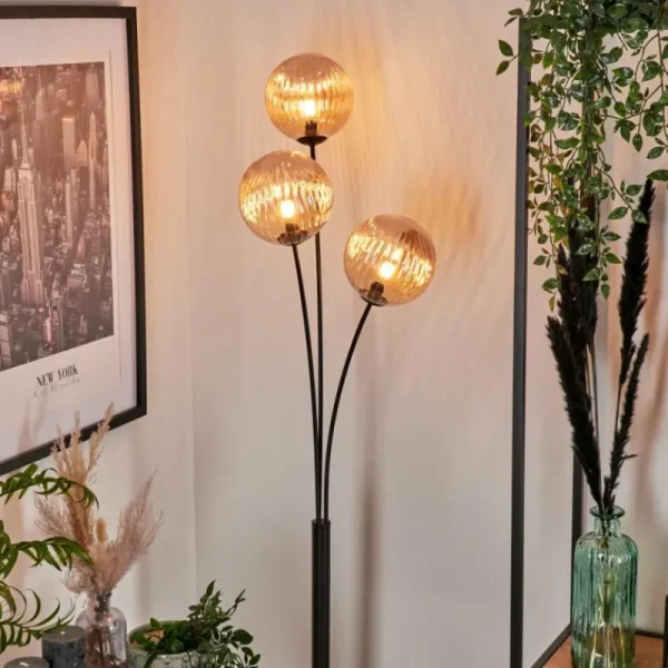 hofstein Lampadaire - Verre 15 cm Bernado Ambre, 3 lumières* Lampes Modernes
