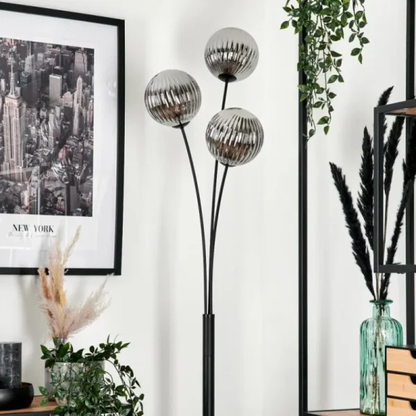 hofstein Lampadaire - Verre 15 cm Bernado Fumé, 3 lumières* Lampes Modernes