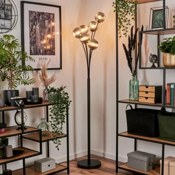 hofstein Lampadaire - Verre 12 cm Bernado Fumé, 6 lumières* Lampes Modernes