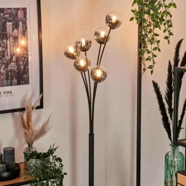 hofstein Lampadaire - Verre 10 cm Bernado Clair, Fumé, 6 lumières* Lampes Modernes