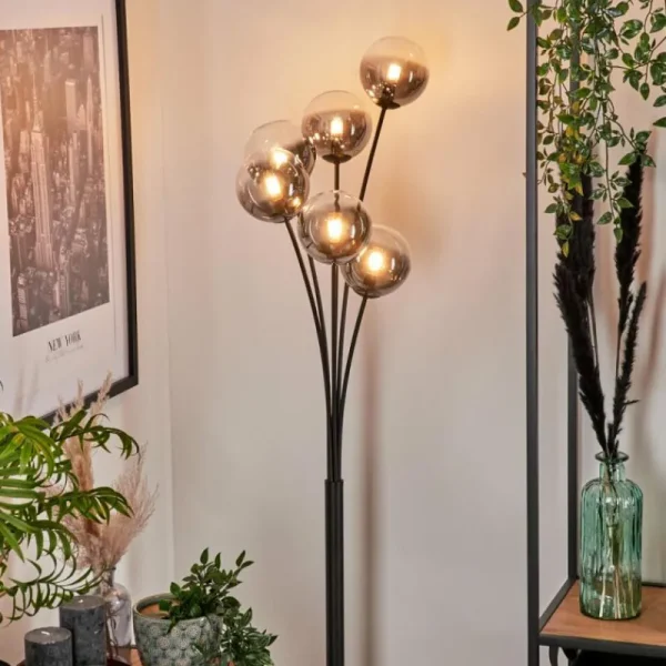 hofstein Lampadaire - Verre 12 cm Bernado Clair, Fumé, 6 lumières* Lampes Modernes