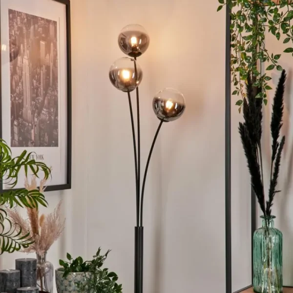 hofstein Lampadaire - Verre 12 cm Bernado Clair, Fumé, 3 lumières* Lampes Modernes