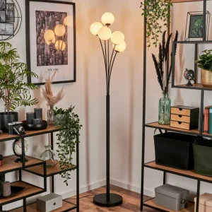 hofstein Lampadaire - Verre 12 cm Bernado Blanc, 5 lumières* Lampes Modernes