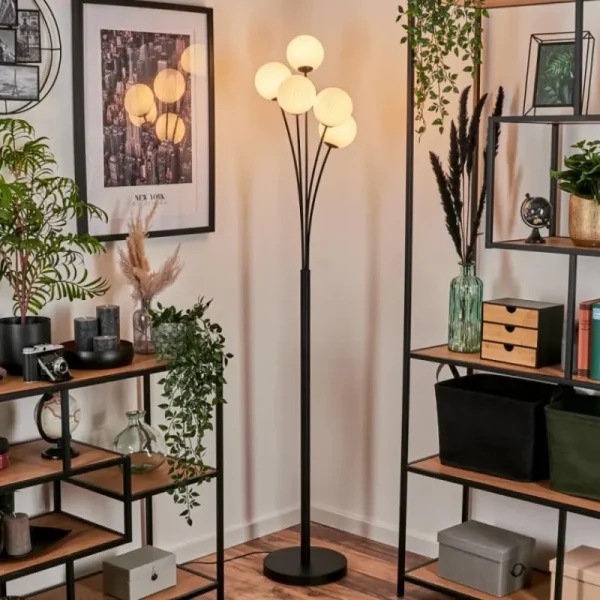 hofstein Lampadaire - Verre 12 cm Bernado Blanc, 5 lumières* Lampes Modernes