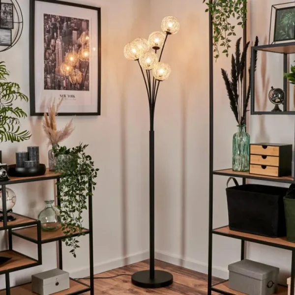 hofstein Lampadaire - Verre 12 cm Bernado Argenté, 6 lumières* Lampes Modernes