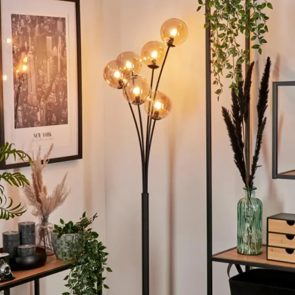 hofstein Lampadaire - Verre 12 cm Bernado Ambre, 6 lumières* Lampes En Verre