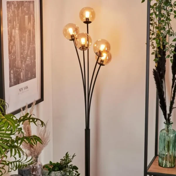 hofstein Lampadaire - Verre 10 cm Bernado Ambre, 5 lumières* Lampes En Verre