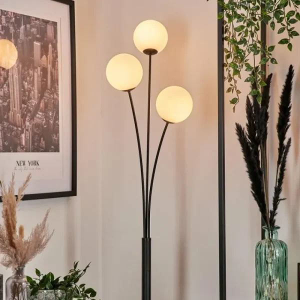 hofstein Lampadaire - Verre 12 cm Bernado Blanc, 3 lumières* Lampes En Verre