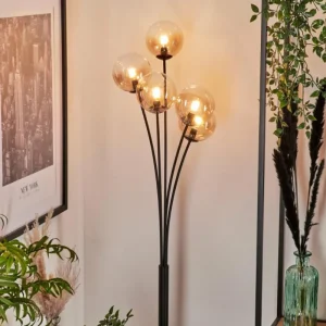 hofstein Lampadaire - Verre 12 cm Bernado Ambre, Clair, 5 lumières* Lampes En Verre