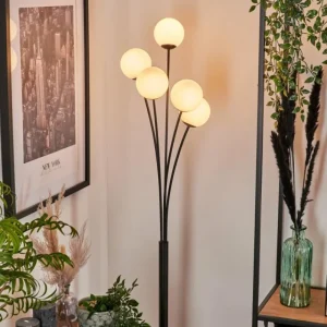 hofstein Lampadaire - Verre 10 cm Bernado Blanc, 5 lumières* Lampes En Verre