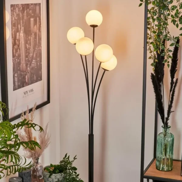 hofstein Lampadaire - Verre 10 cm Bernado Blanc, 5 lumières* Lampes En Verre