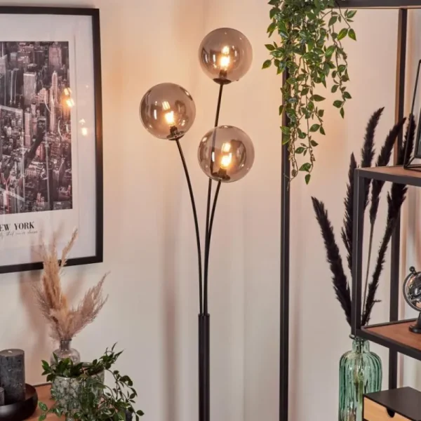 hofstein Lampadaire - Verre 15 cm Bernado Fumé, 3 lumières* Lampes Modernes