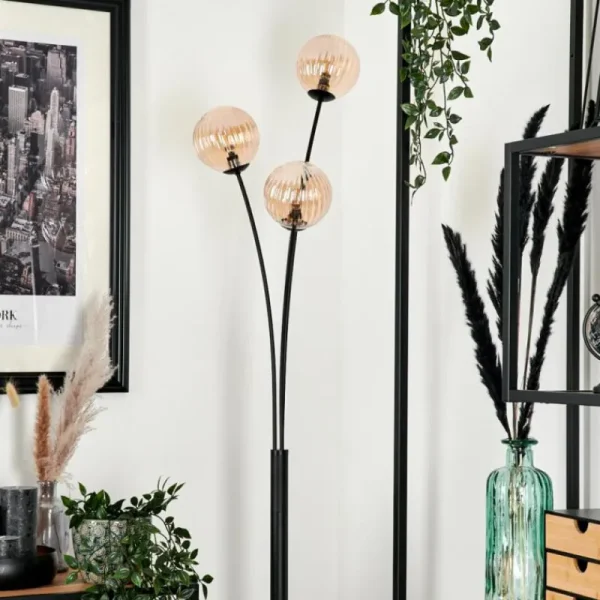 hofstein Lampadaire - Verre 12 cm Bernado Ambre, 3 lumières* Lampes Modernes