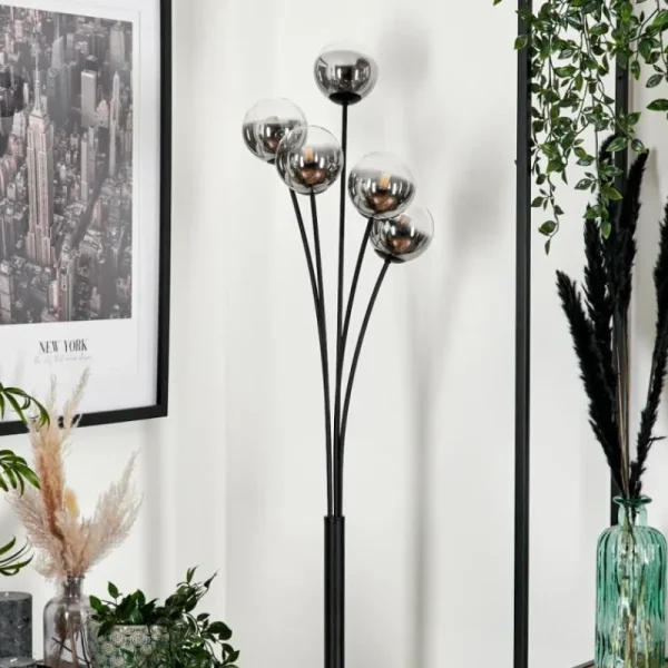 hofstein Lampadaire - Verre 10 cm Bernado Clair, Fumé, 5 lumières* Lampes Modernes